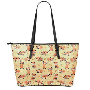 Cute Red Panda And Bamboo Pattern Print Leather Tote Bag