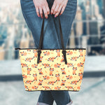 Cute Red Panda And Bamboo Pattern Print Leather Tote Bag