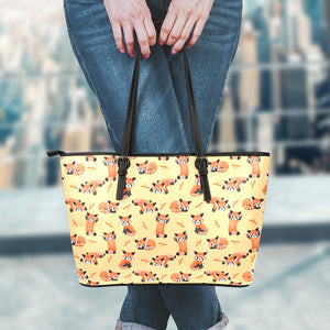 Cute Red Panda And Bamboo Pattern Print Leather Tote Bag