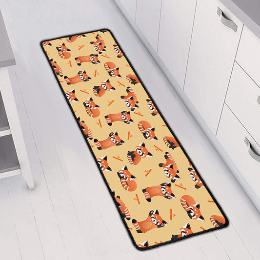 Cute Red Panda And Bamboo Pattern Print Long Kitchen Mat