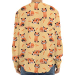 Cute Red Panda And Bamboo Pattern Print Long Sleeve Baseball Jersey