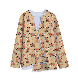 Cute Red Panda And Bamboo Pattern Print Long Sleeve Short Coat