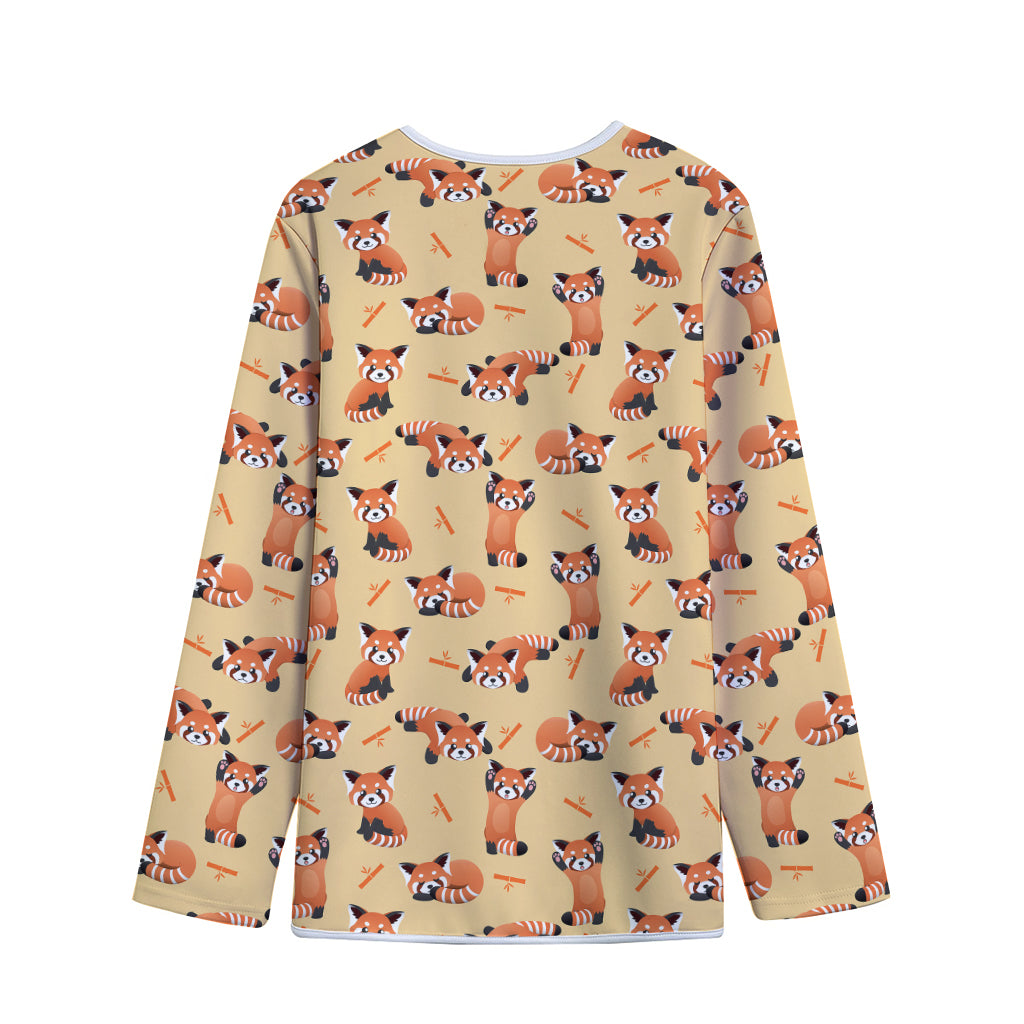 Cute Red Panda And Bamboo Pattern Print Long Sleeve Short Coat