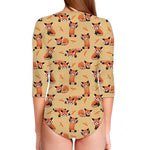 Cute Red Panda And Bamboo Pattern Print Long Sleeve Swimsuit