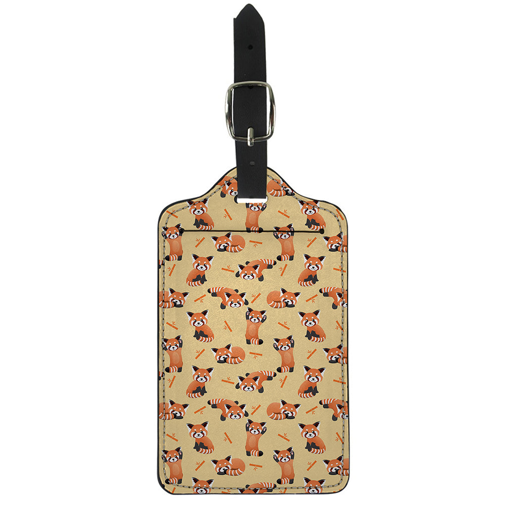 Cute Red Panda And Bamboo Pattern Print Luggage Tag