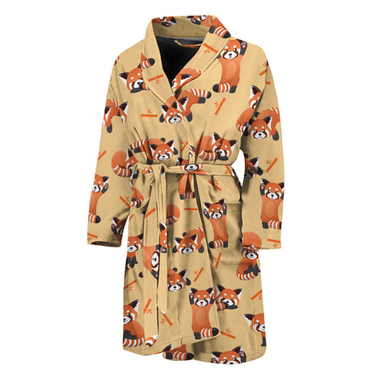 Cute Red Panda And Bamboo Pattern Print Men's Bathrobe