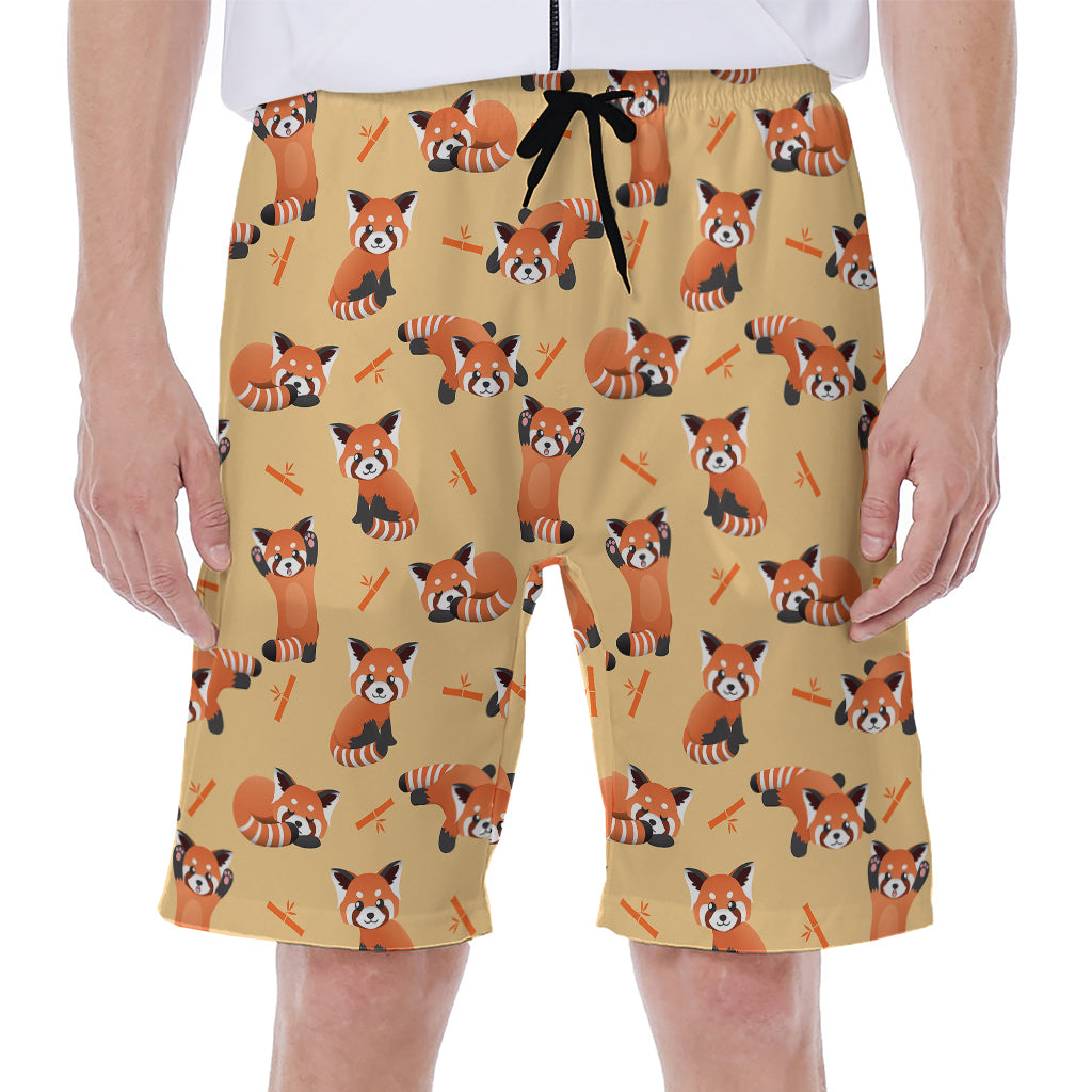 Cute Red Panda And Bamboo Pattern Print Men's Beach Shorts