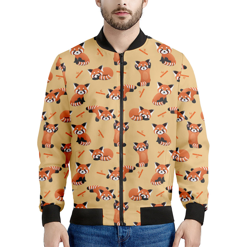 Cute Red Panda And Bamboo Pattern Print Men's Bomber Jacket