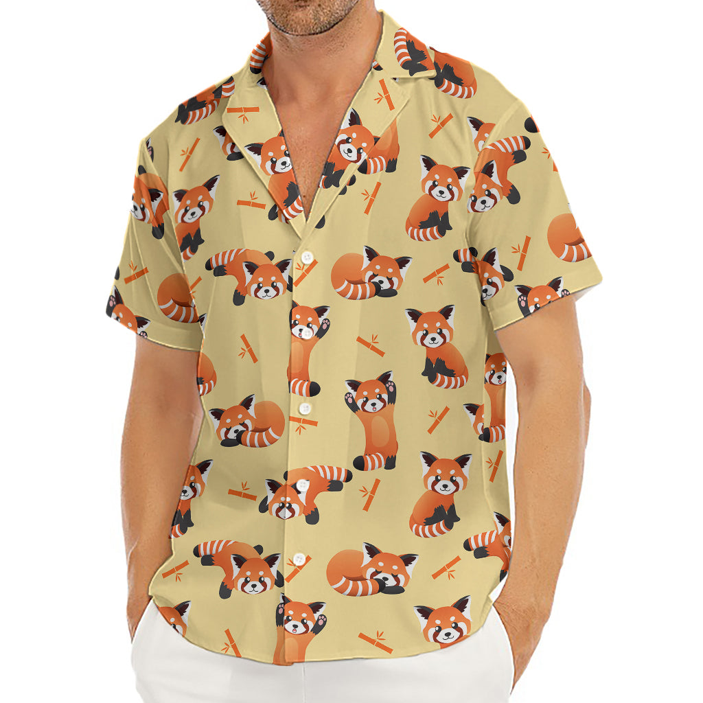 Cute Red Panda And Bamboo Pattern Print Men's Deep V-Neck Shirt