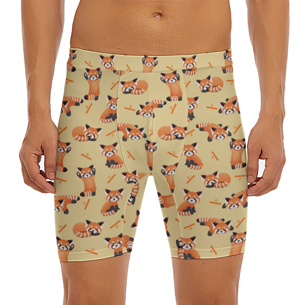 Cute Red Panda And Bamboo Pattern Print Men's Long Boxer Briefs