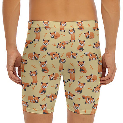 Cute Red Panda And Bamboo Pattern Print Men's Long Boxer Briefs