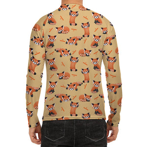 Cute Red Panda And Bamboo Pattern Print Men's Long Sleeve Rash Guard