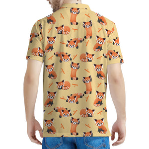 Cute Red Panda And Bamboo Pattern Print Men's Polo Shirt