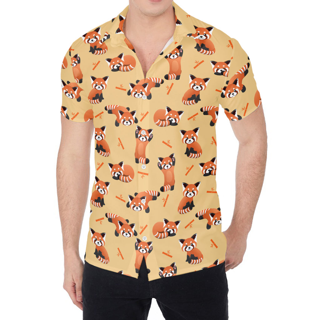 Cute Red Panda And Bamboo Pattern Print Men's Shirt