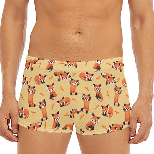 Cute Red Panda And Bamboo Pattern Print Men's Short Boxer Briefs