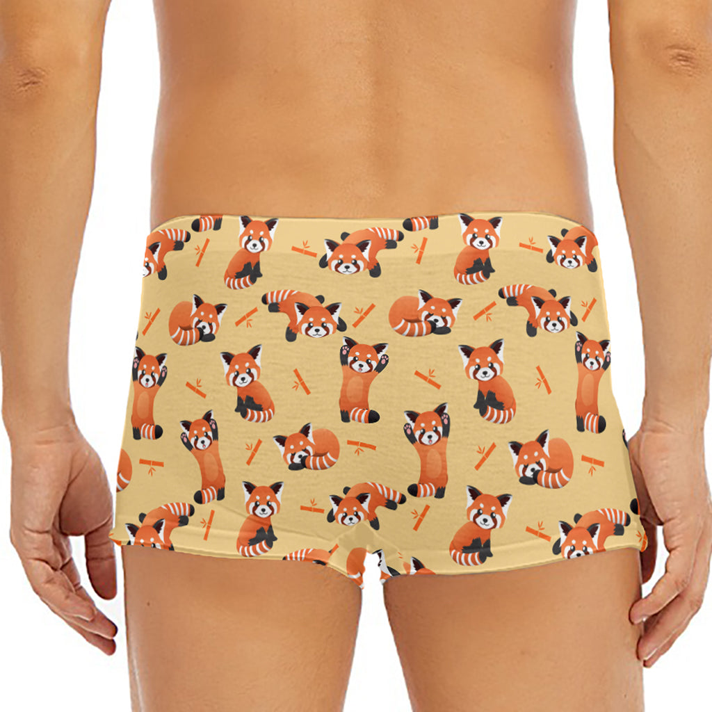 Cute Red Panda And Bamboo Pattern Print Men's Short Boxer Briefs