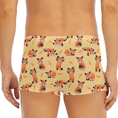 Cute Red Panda And Bamboo Pattern Print Men's Short Boxer Briefs