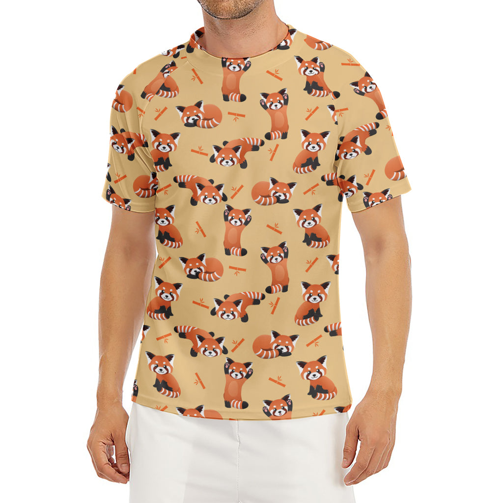 Cute Red Panda And Bamboo Pattern Print Men's Short Sleeve Rash Guard