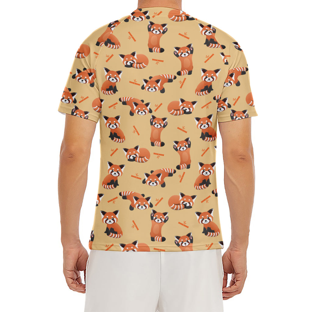 Cute Red Panda And Bamboo Pattern Print Men's Short Sleeve Rash Guard