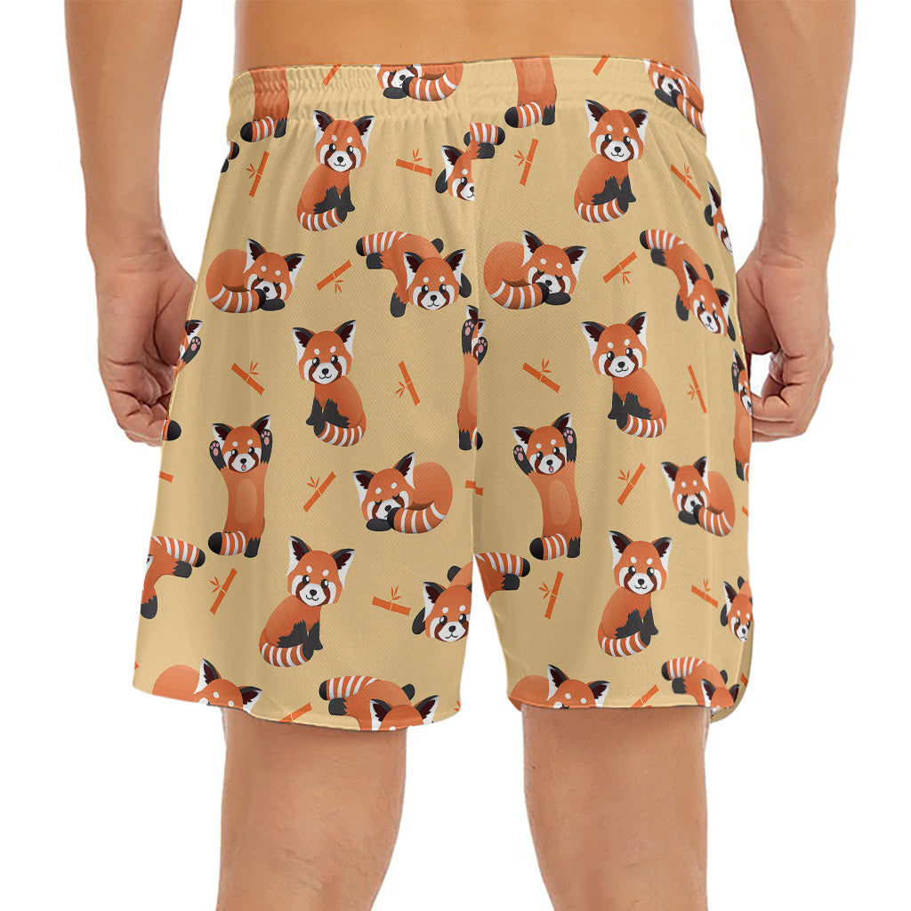 Cute Red Panda And Bamboo Pattern Print Men's Split Running Shorts