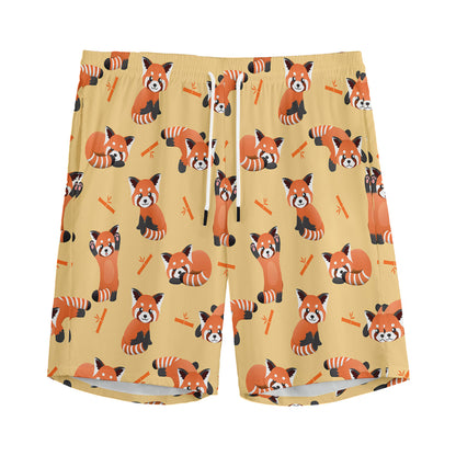 Cute Red Panda And Bamboo Pattern Print Men's Sports Shorts
