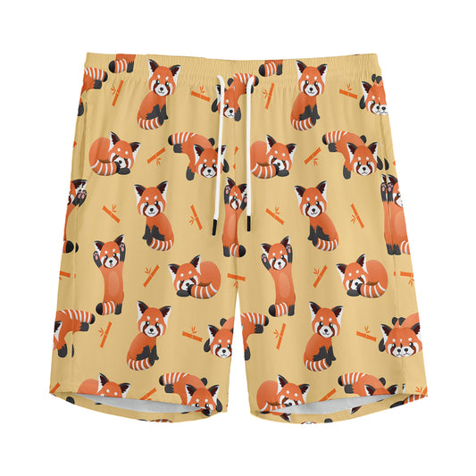 Cute Red Panda And Bamboo Pattern Print Men's Sports Shorts