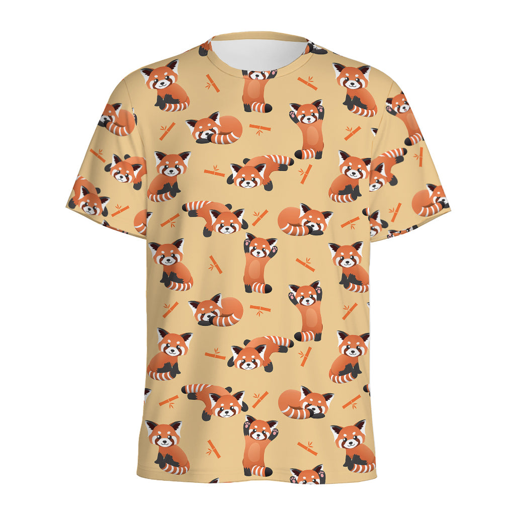 Cute Red Panda And Bamboo Pattern Print Men's Sports T-Shirt