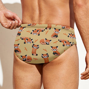 Cute Red Panda And Bamboo Pattern Print Men's Swim Briefs