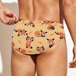 Cute Red Panda And Bamboo Pattern Print Men's Swim Briefs