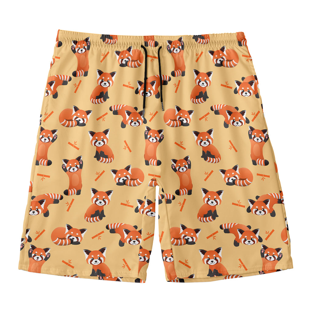 Cute Red Panda And Bamboo Pattern Print Men's Swim Trunks