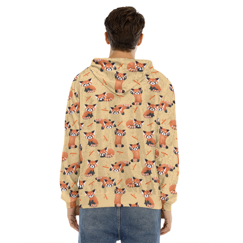 Cute Red Panda And Bamboo Pattern Print Men's Velvet Pullover Hoodie