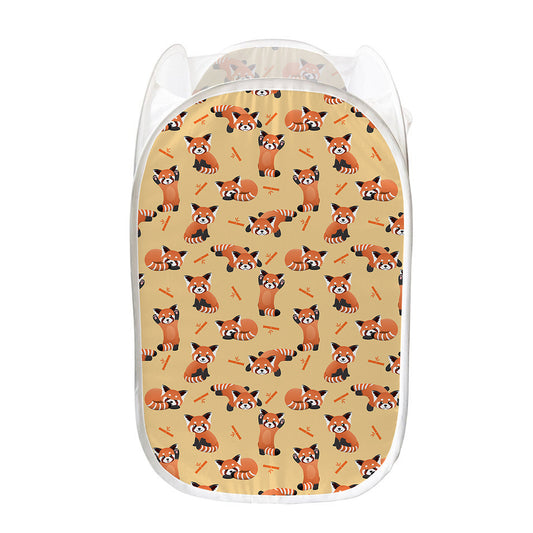 Cute Red Panda And Bamboo Pattern Print Mesh Laundry Hamper