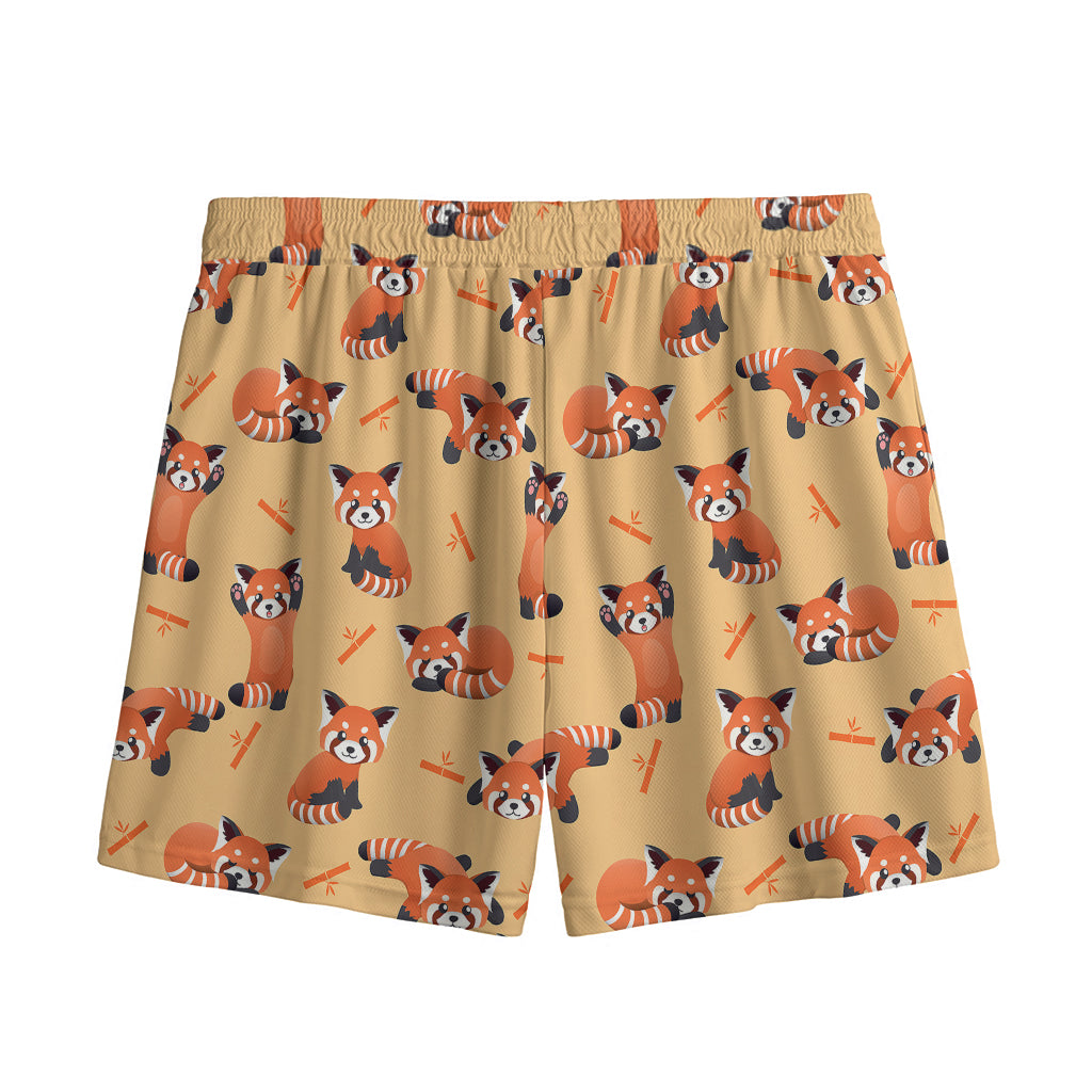 Cute Red Panda And Bamboo Pattern Print Mesh Shorts