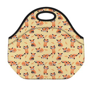 Cute Red Panda And Bamboo Pattern Print Neoprene Lunch Bag