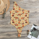 Cute Red Panda And Bamboo Pattern Print One Shoulder Bodysuit