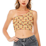 Cute Red Panda And Bamboo Pattern Print One Shoulder Crop Top