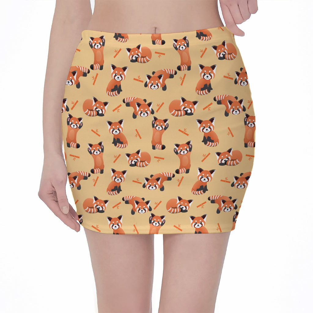 Cute Red Panda And Bamboo Pattern Print Pencil Mini Skirt