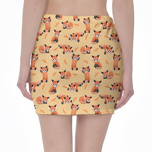 Cute Red Panda And Bamboo Pattern Print Pencil Mini Skirt