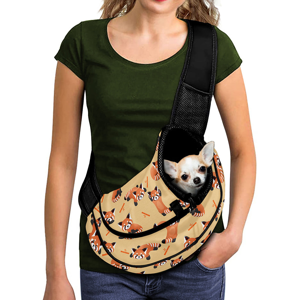 Cute Red Panda And Bamboo Pattern Print Pet Sling Carrier