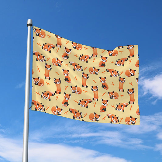 Cute Red Panda And Bamboo Pattern Print Polyester Flag
