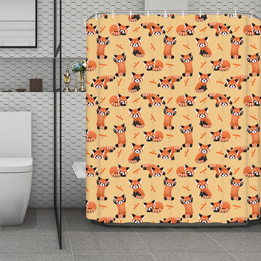Cute Red Panda And Bamboo Pattern Print Polyester Shower Curtain