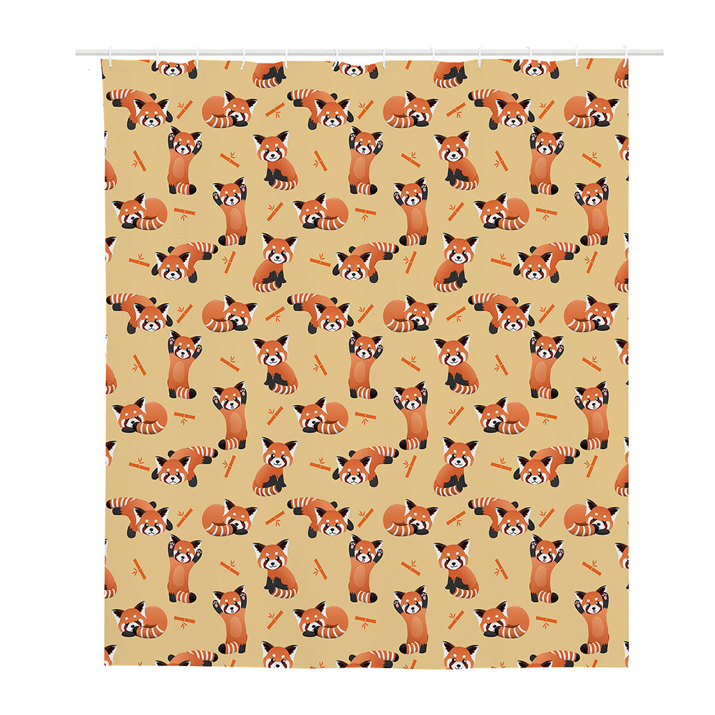 Cute Red Panda And Bamboo Pattern Print Polyester Shower Curtain