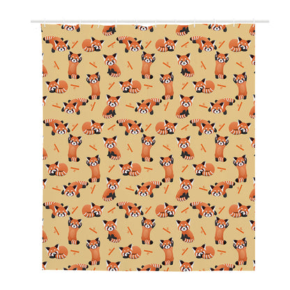 Cute Red Panda And Bamboo Pattern Print Polyester Shower Curtain