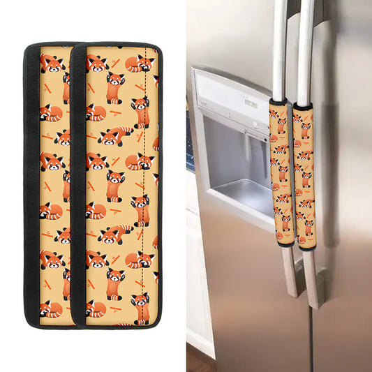 Cute Red Panda And Bamboo Pattern Print Refrigerator Handle Covers