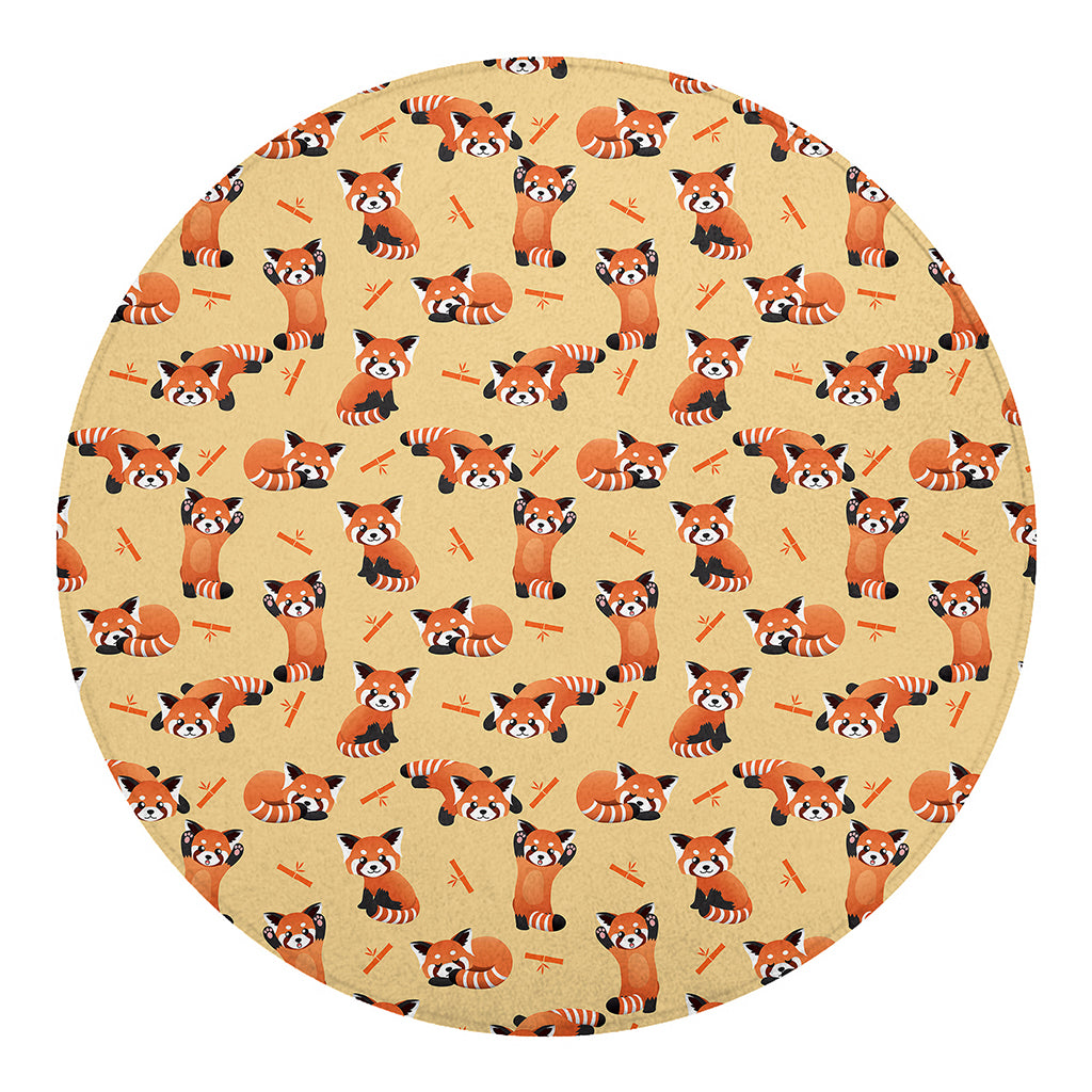 Cute Red Panda And Bamboo Pattern Print Round Blanket