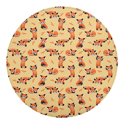 Cute Red Panda And Bamboo Pattern Print Round Blanket