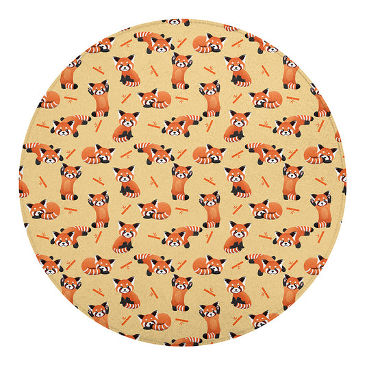 Cute Red Panda And Bamboo Pattern Print Round Blanket