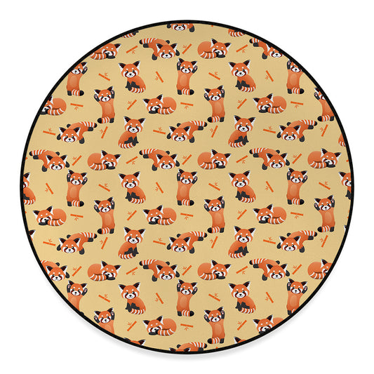 Cute Red Panda And Bamboo Pattern Print Round Floor Mat