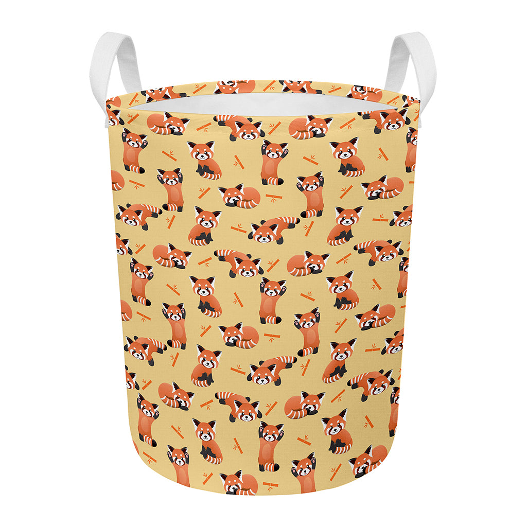 Cute Red Panda And Bamboo Pattern Print Round Laundry Basket