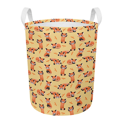 Cute Red Panda And Bamboo Pattern Print Round Laundry Basket